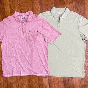 Pair of Tommy Bahama Polo Shirts Mens size Large Pink Green Cotton Modal Golf